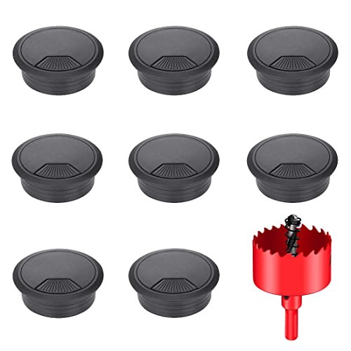 TuTuYa 8Pcs 2 Inch Black Desk Grommet with Adjustable Cover and Hole Saw - Cable Management