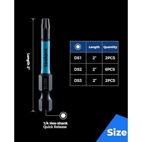 toolant 8 Point Star Bit,Double Square Bit Set 10pcs-Premium S2 Alloy Steel with Magnetic Heads & Hex Shank,2 Square Drive Torx Bits in the Following Sizes#1,#2 and #3