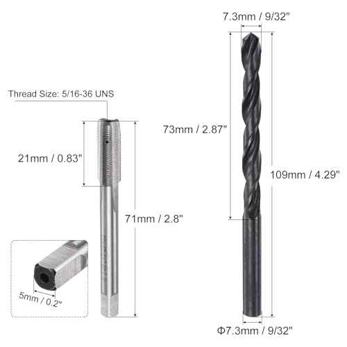 uxcell Tap and Drill Bit Set, 5/16-36 UNS Thread Tap & 9/32" Black Oxide Twist Drill Bit, Straight Flute Tap Tapping Threading Repair Tool Kit