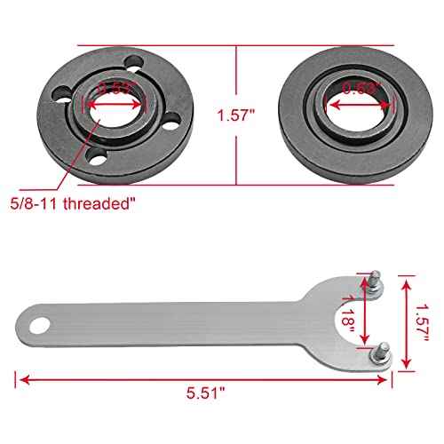 Grinder Angle Wrench with 4-Pack 5/8-11 Spanner Metal Lock Nut, Compatible with Dewalt Milwaukee Makita 193465-4 Bosch Black & Decker Ryobi 4.5" 5" 5/8-11