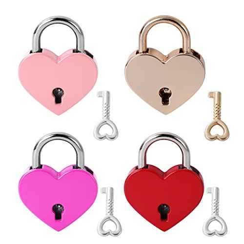 4 Pcs Diary Mini Heart Lock Set - Small Love Locks for Diary Book Storage Box, Jewelry Locker Decor, Valentine Gift (Multicolor)