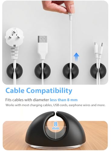 Shintop Small Black Cord Holder Pack of 6 | Self-Adhesive Cable Clips for Nightstand