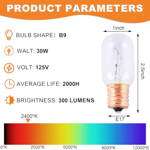 Wadoy 6912W1Z004B Microwave Light Bulb 125V 30W E17, 2-Pack Incandescent Replacement