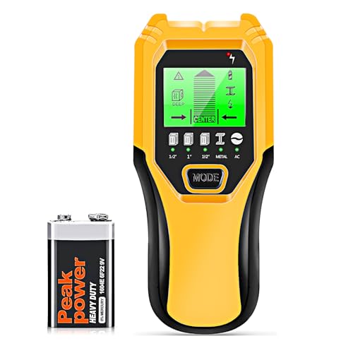 FOLAI Yellow 5-in-1 Stud Finder Wall Scanner with LCD & Audio Alarm