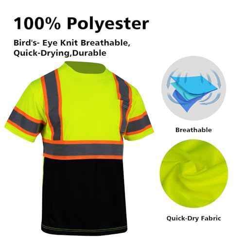 VENDACE 3pcs Safety Reflective High Visibility Shirts for Men ANSI Class 3 Hi Vis Construction Work T Shirts Short Sleeve