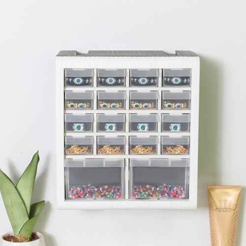Gonice Craft Cabinet Storage, Hardware Storage Organizer, 18 Drawer Plastic Screw Storage Organizer, Tool Storage Box for Screws, Nuts and Small Parts, black & white