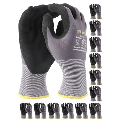 Touchscreen Nitrile Coated Work Gloves 12 Pairs Frosted Grip Safety Gloves for Gardening Electronics Seamless