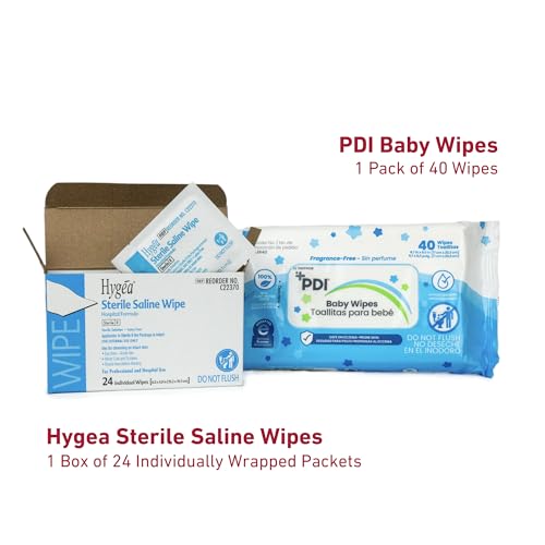 Sterile Saline Wipes & Hypoallergenic Baby Wipes Bundle - PDI 40 Count, Sterilization & Diaper Bag Essentials