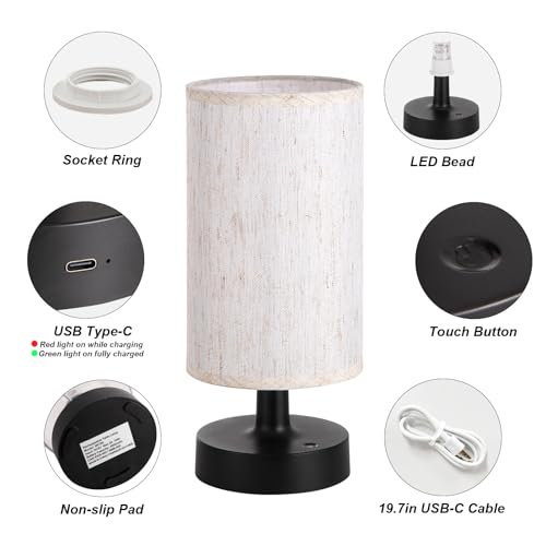 Beige Cordless Table Lamp with 4000mAh Rechargeable Battery - 10 Inch, Touch Dimming, Home Decor