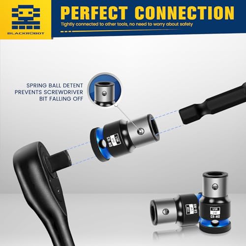 BLACKROBOT 2PCS Impact Bit Holders 1/4 Inch Square Drive to 1/4 Inch Hex Socket Adapter for Impact Wrench