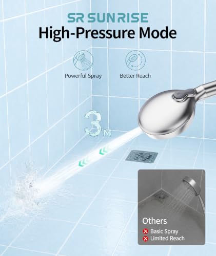 SR SUN RISE Bright Silver Filtered Handheld Shower Head with 9 Spray Modes + 1 Replacement Filter