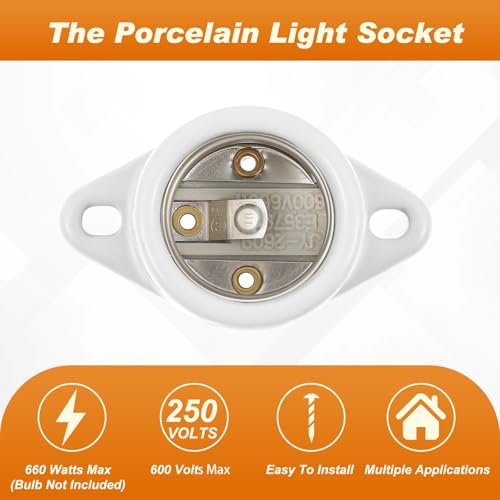 Saysurey 4-Pack E26 Porcelain Light Socket Keyless Lamp Holders with 6-Inch Lead