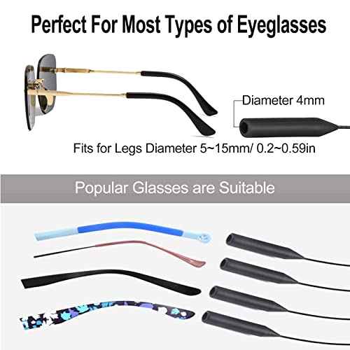 4pcs Adjustable Glasses Strap, Anti-Slip Eyeglass Straps and Ear Hooks, Black