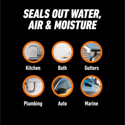 Gorilla 100% Silicone Caulk - White, 10 oz Cartridge, Waterproof Bathroom Sealant