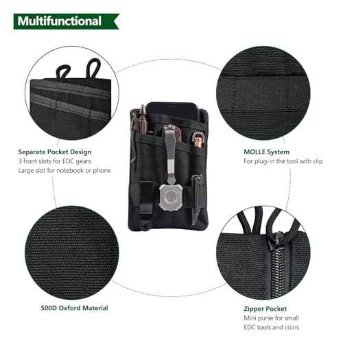 HXOUSE Small Small EDC Pocket Pouch - EDC Organizer Pouch with 4 Pockets for Men, Mini Pocket Tool Pouch for Knife/Flashlight/Tactical Pen - Men's Mini Tool Pouch for Daily Carry