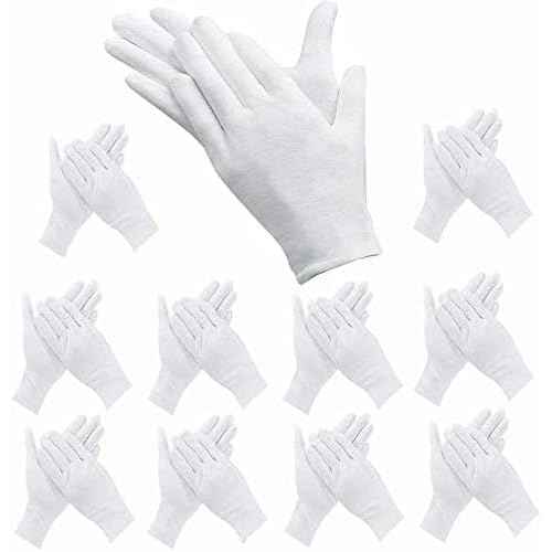 24 Pcs White Cotton Gloves, Safety Work Gloves, Stretchable Lining, Medium Size