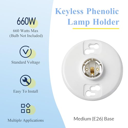 Saysurey 4 Pack White Phenolic Resin E26 Medium Base Light Socket Replacement