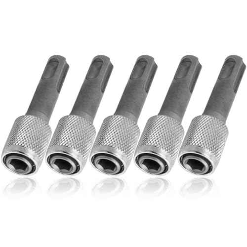 Mesee 5 Pieces SDS-Plus Shank Drill Chuck Adapters SDS PLUS to 1/4" Hex Socket Adapter Converter 1/4 Inch Hex Shank Screwdriver Drill Bit Holder for Electric Hammer Impact Drills
