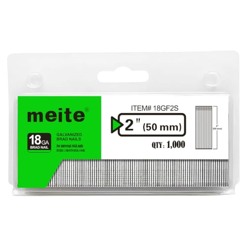 Meite 18 Gauge Galvanized Brad Nails 2 Inch - 1,000 Pack for Nail Gun - Fits Pneumatic & Electric Brad Nailers