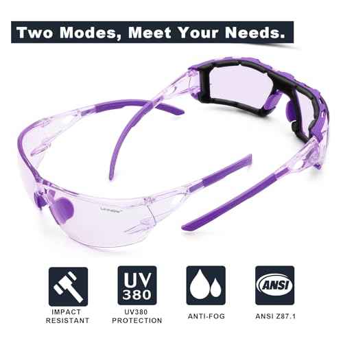 UKNOW Safety Glasses - Anti Fog Wraparound Lenses - Removable Foam Gasket - ANSI Z87.1 Protective Eyewear - Impact Resistant