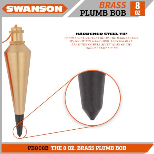 Swanson 8 oz. Brass Plumb Bob with 20 ft. Line, Hardened Steel Tip
