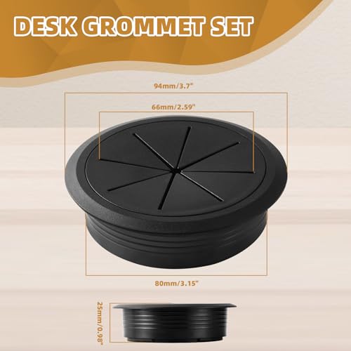 XIOGZAXI 3.1 Inch Black Desk Grommet Hole Cover for Cables, 2 Pieces – Model 3 Variation