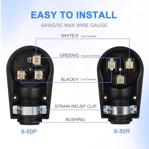 Suplevel Black NEMA 6-50 50 Amp Welders Plug & Connector Set, 250V