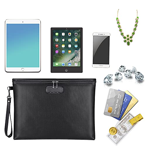ZOOPIP Black Fireproof Waterproof Document Bag with Lock 14.3x10.2"