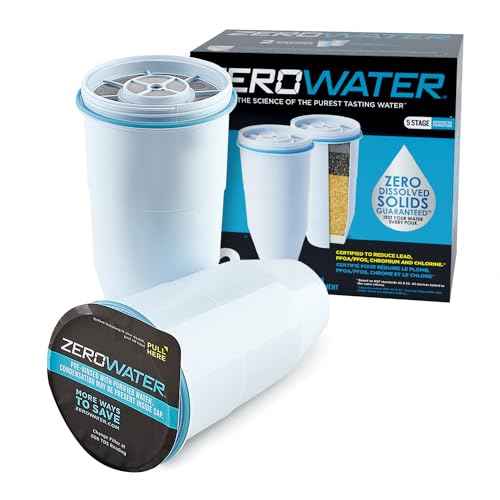 ZeroWater Official Replacement Filter - 5-Stage 0 TDS Filter Replacement - System IAPMO Certified to Reduce Lead, Chromium, and PFOA/PFOS, 2-Pack, White
