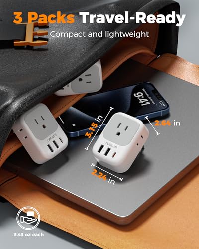 TESSAN European Travel Plug Adapter 3 Pack - Type C Gray & White