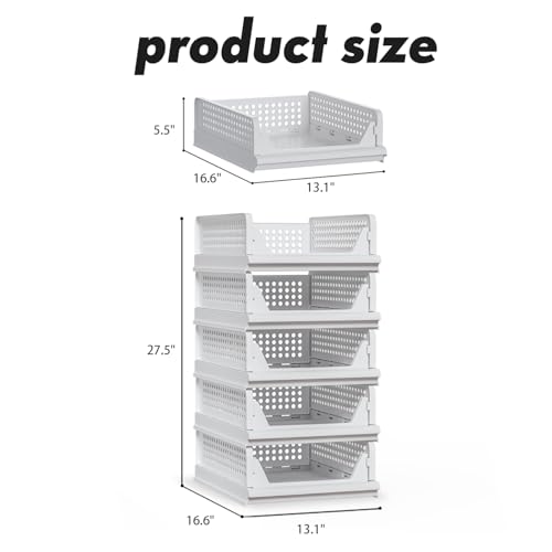 Stackable Closet Storage Bins with Open Front - Large Organizers for Wardrobe & Linen Shelves