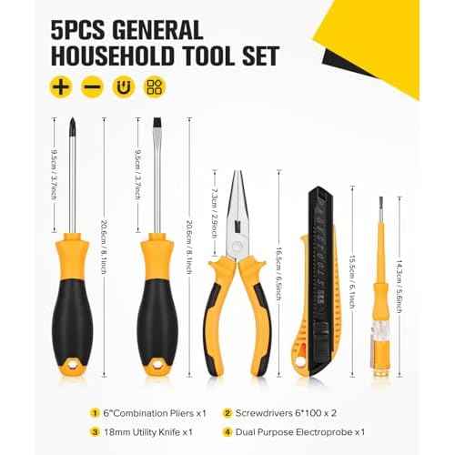 5pcs General Household Tool Set, Includes Pliers, Crosshead Screwdriver, Flat-head Screwdriver, Electrical Pen, Suitable for Daily Use