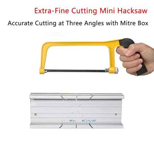 Mini Metal Miter Box and Saw Set, 6 Inch Extra Fine Cut Hand Saw, 5.3 Inch Small Aluminum Miter Box with 3 Hacksaw Replacement Blades for Crafts, Hobby Projects, Cutting Wood, Soft Metal