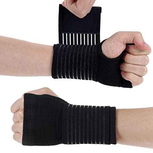 Wrist Brace, 2 Pack Elastic Wrist Support with Strap, Wrist Compression Wrap Adjustable Wrist Strap Relieves Wrist Pain, Tendonitis, Sports Use for Men and Women, Right & Lef(Black)