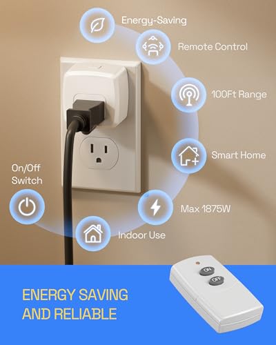HBN Remote Control Outlet Plug with 1 Remote - Wireless Wall Socket Switch