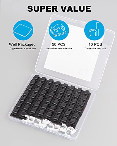 TidyHelper Black Small Adhesive Cable Clips 60 pcs for Wire Management