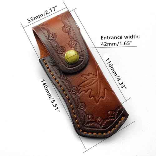 Leather Knife Sheath,Carry Snap Case for Pocket Folding Knife Pouch EDC Holster Belt Loop Brown Outdoor Hunting Camping Gift 4.33" Durability