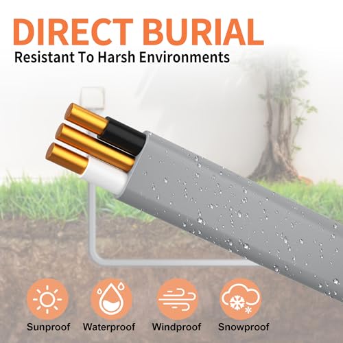Energeaster 12/2 AWG 100FT Solid Underground Feeder Cable, Direct Burial, Weatherproof