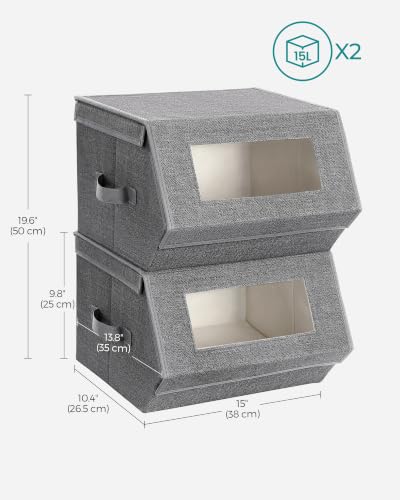 SONGMICS Dark Gray Stackable Storage Bins with Lids & Windows – Set of 2