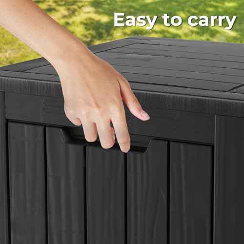 30 Gallon Black Resin Deck Box - Lockable, Waterproof Outdoor Storage for Patio Cushions, Garden Tools & Package Delivery - UV-Resistant Utility Container for Porches, Balconies