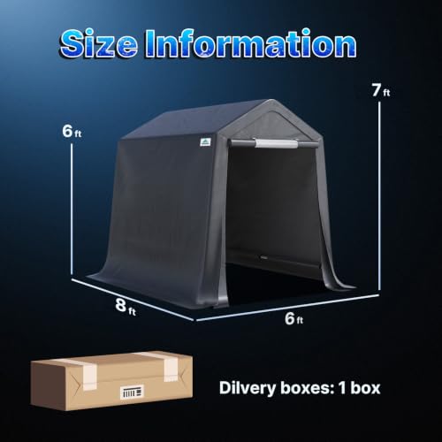 6x8 ft Outdoor Storage Shelter Carport Tent - Portable Garage with Roll-Up Doors, Vents, UV Waterproof Gray