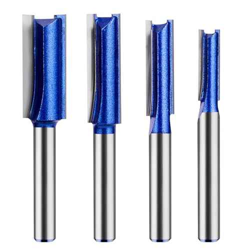 Double Flute Straight 1/4 Shank, Flush Trim Router Bit Set, Cutting Diameter Respectively 1/4", 5/16", 3/8", 1/2" for Home DIY and Woodworking