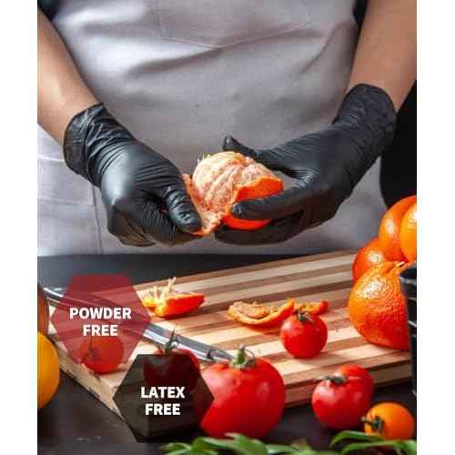 4-Mil Black Nitrile Disposable Gloves, Latex Free, Powder Free, Textured Grip Rubber Gloves for Household Kitchen