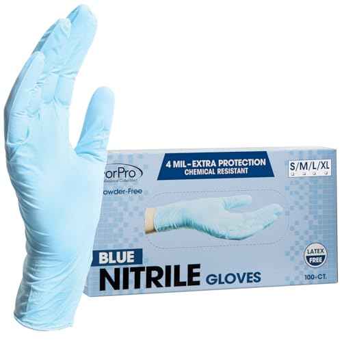 ForPro Professional Collection Disposable Nitrile Gloves, Chemical Resistant, Powder-Free, Latex-Free, Non-Sterile, Food Safe, 4 Mil, Blue, Medium, 100-Count