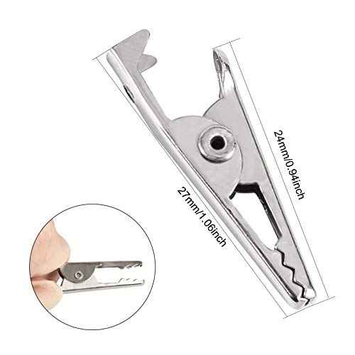 100PCS 1.06IN / 27mm Mini Metal Alligator Clips, Crocodile Clamps Silver Tone Nickel Plated Test Line Spring Clamps, Crocodile Clips for Laboratory Electric Testing Work and Cable Lead Clip