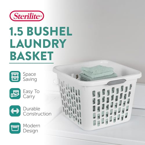 Sterilite 1.5 Bushel Square Laundry Basket - 6 Pack, White, 19.25 x 18.5 x 13.5 in