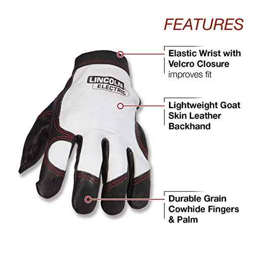 Lincoln Electric Full Grain Leather Welding / Work Gloves | Padded Palm| XL | K2977-XL, White/Black