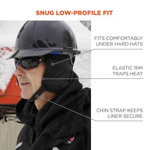 Ergodyne - 16840 Winter Hard Hat Liner, Thermal Fleece Lining, Chin Length, N-Ferno 6840,Black