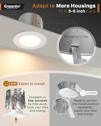 Ensenior White 6 Inch LED Recessed Can Lights 5CCT, 9W, 1000LM, 6 Pack