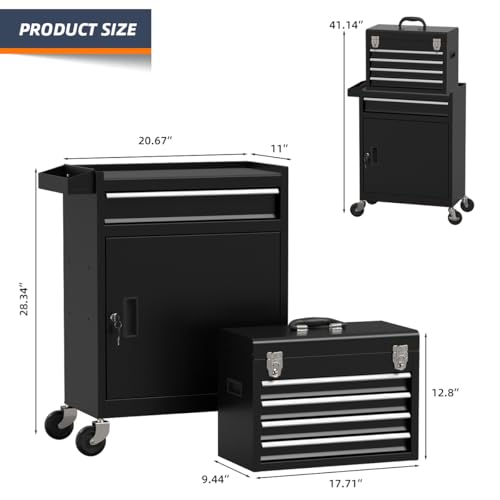 Granper 5-Drawer Rolling Tool Box with Locking Wheels – Heavy-Duty Alloy Steel Cabinet